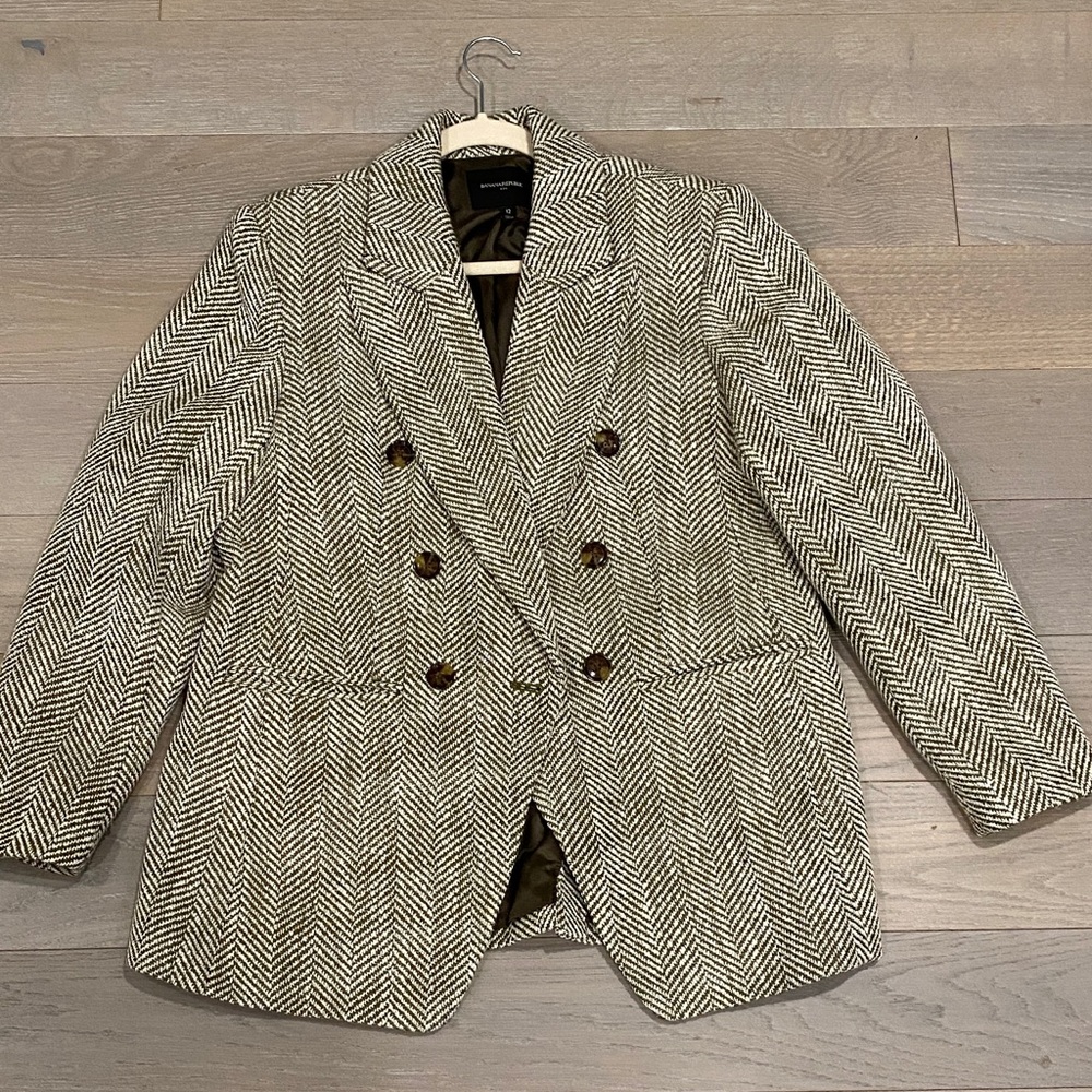 Banana Republic Olive and White Herringbone Blazer